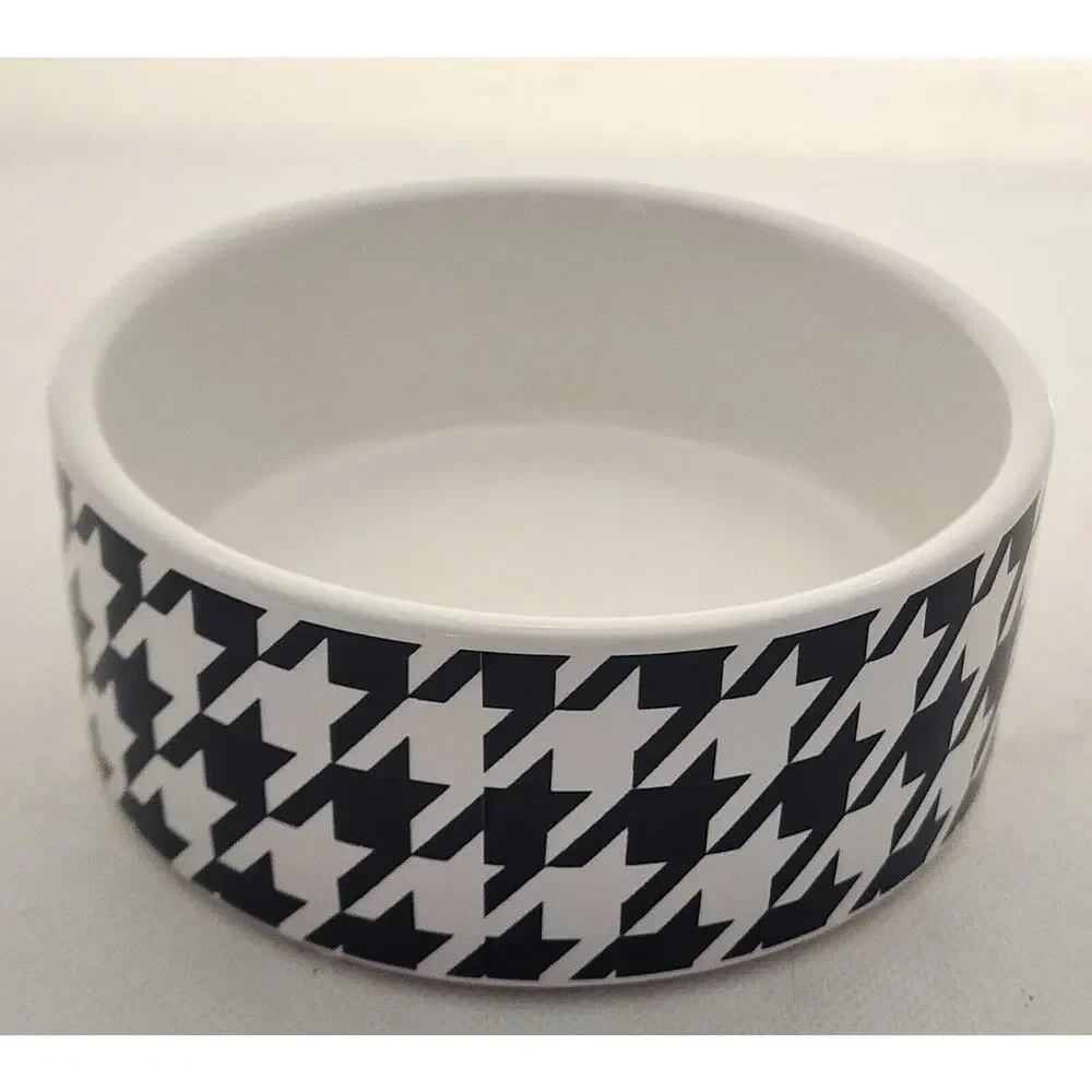 Paw & Tail Black White Houndstooth Ceramic Small Pet Food Water Bowl Dog Cat